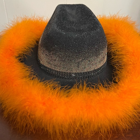 Morgan Wallen custom Handcrafted black & Orange Feather Cowgirl Hat festival main image 11